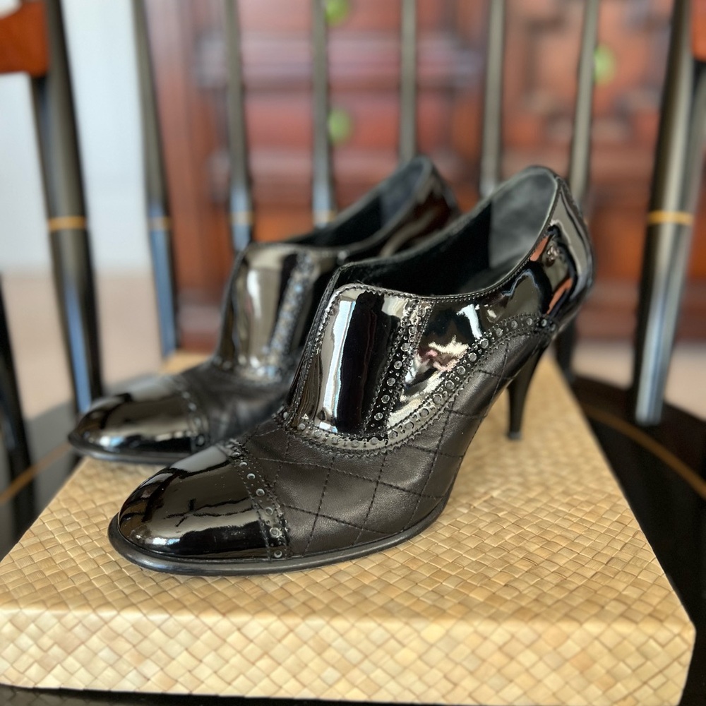 Chanel Black Patent ankle boots